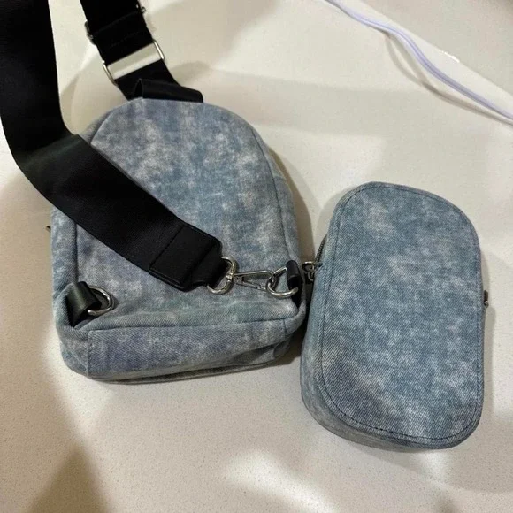 2 Denim NoBo Y2K Crossbody Bags Fanny Pack Floral Embroidered - Picture 6 of 7